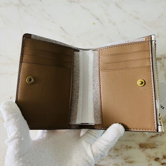 COACH Chalk Taupe Canvas Horse & Carriage Bifold Mini Wallet - Picture 6 of 9